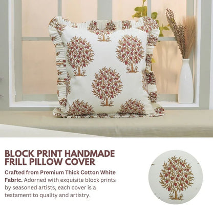 Anar Handmade Block Print Ruffled Pillow Cover