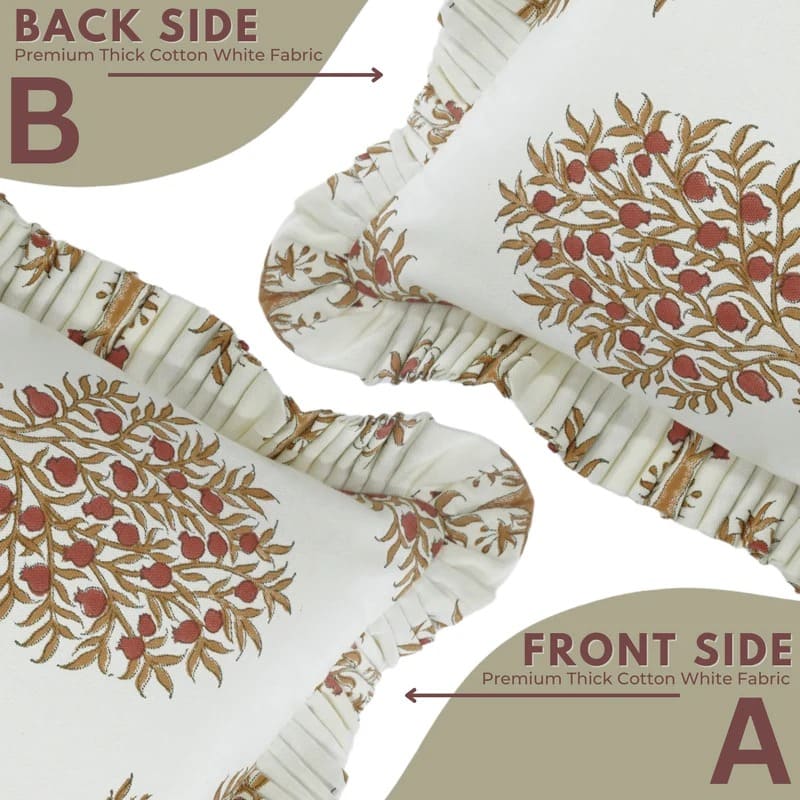 Anar Handmade Block Print Ruffled Pillow Cover