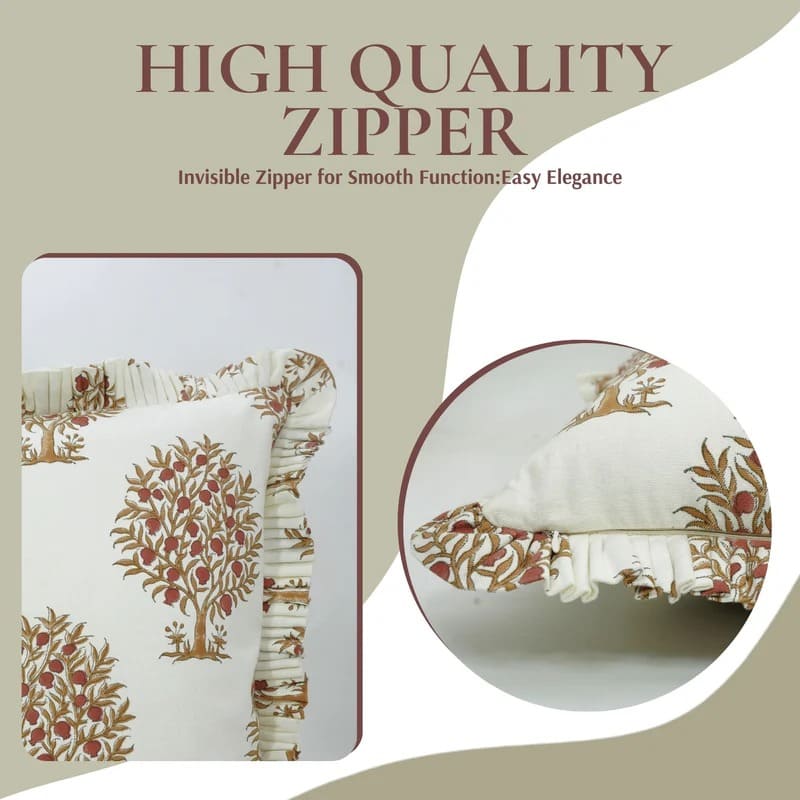 Anar Handmade Block Print Ruffled Pillow Cover