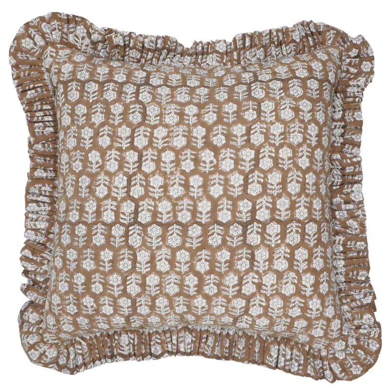 Block Printed Frill Pillow Cover - Tulsi Buti