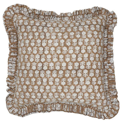 Block Printed Frill Pillow Cover - Tulsi Buti