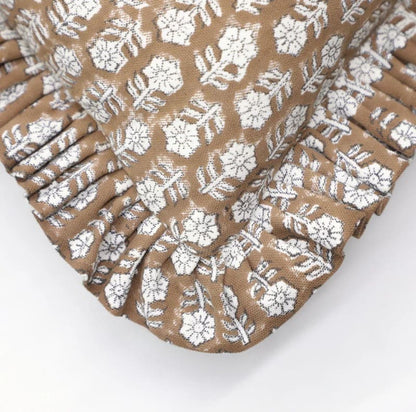 Block Printed Frill Pillow Cover - Tulsi Buti