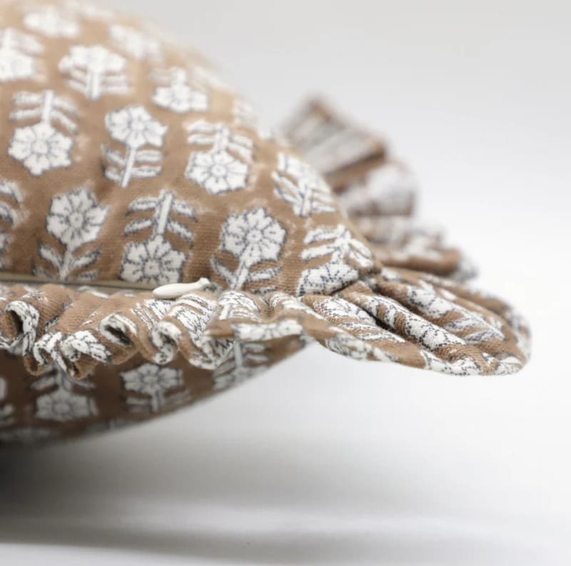 Block Printed Frill Pillow Cover - Tulsi Buti