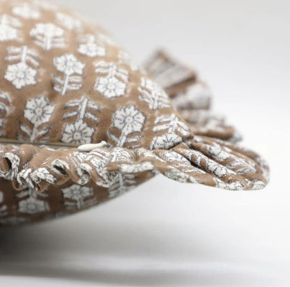 Block Printed Frill Pillow Cover - Tulsi Buti