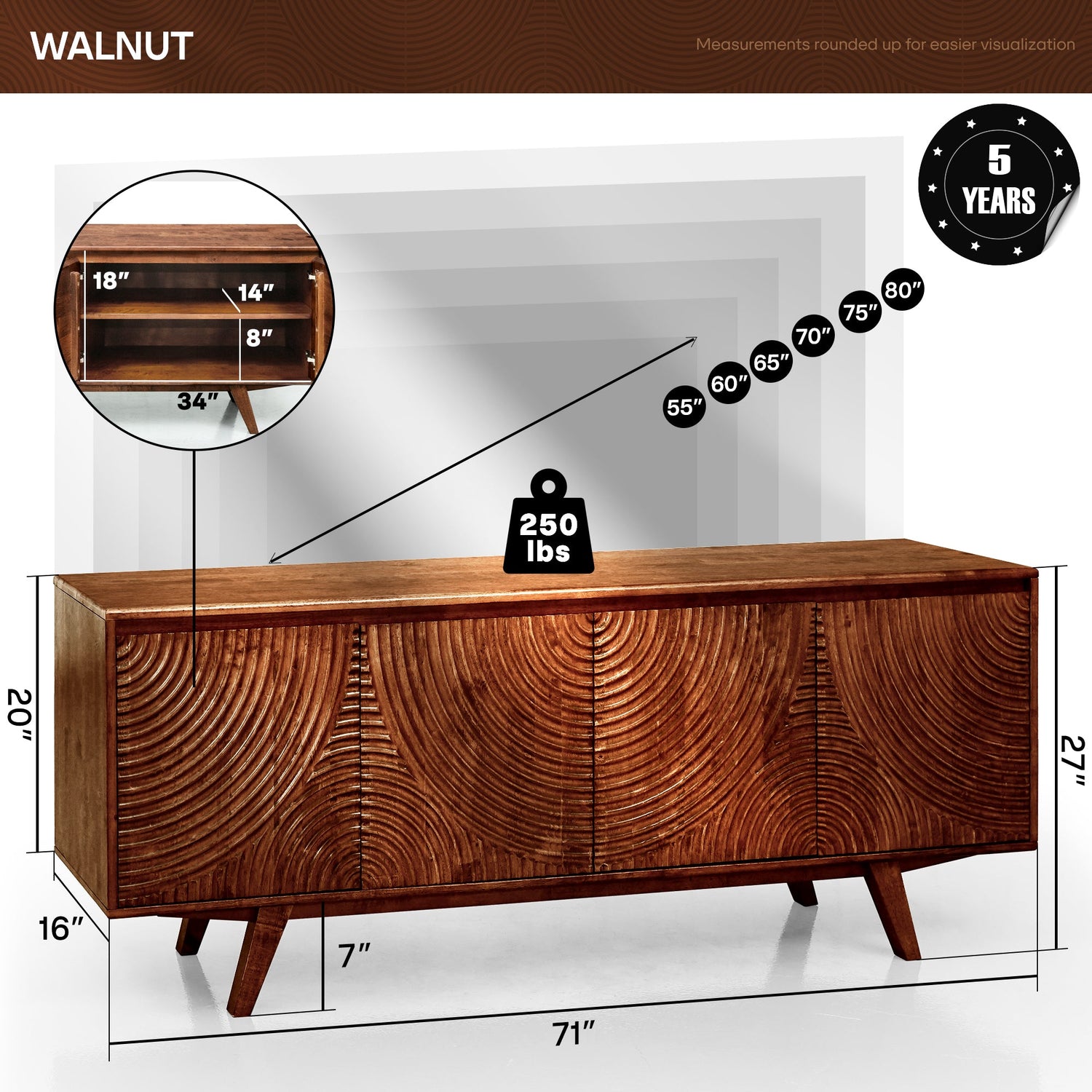 Acacia Harmony TV Stand with Storage - 3 Finishes