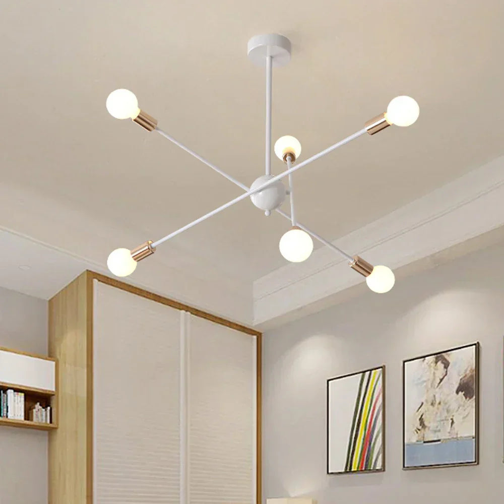 Modern Industrial Sputnik Style Chandelier - Black/White/Gold