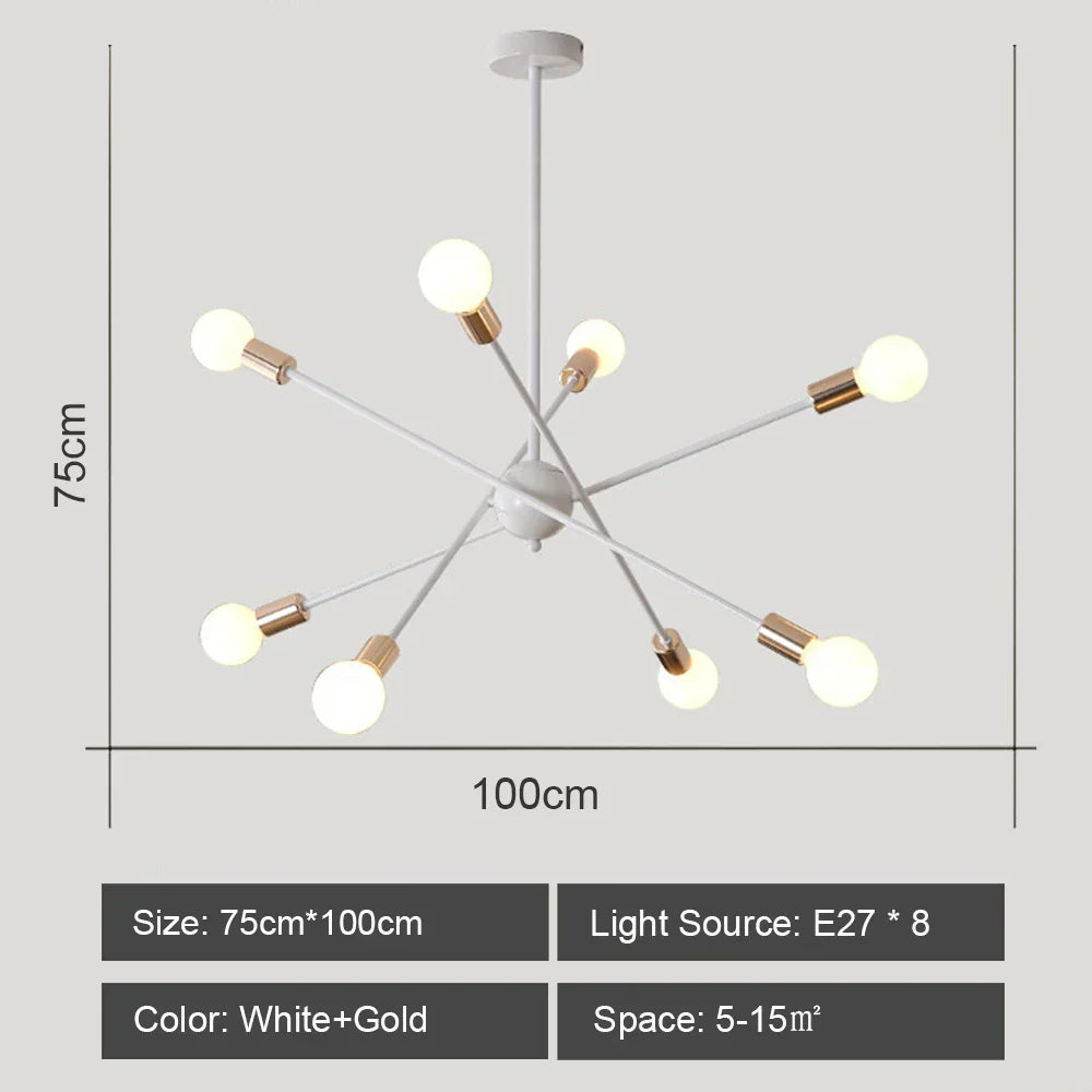 Modern Industrial Sputnik Style Chandelier - Black/White/Gold