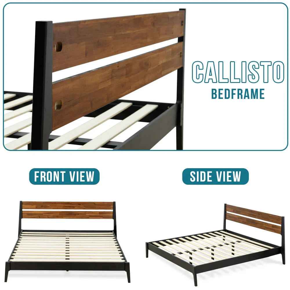 Acacia Callisto Solid Wood Bedframe in Black Ristretto or Walnut Finish