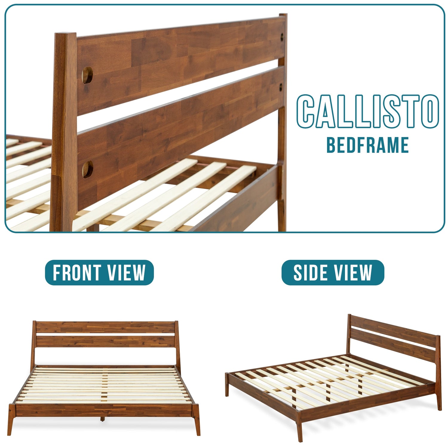 Acacia Callisto Solid Wood Bedframe in Black Ristretto or Walnut Finish