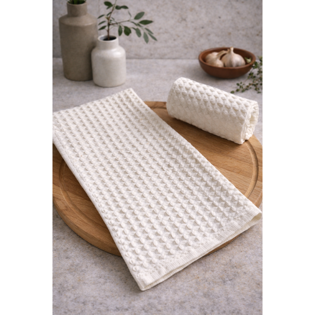 2pc Kitchen Waffle Towel Set in Cream