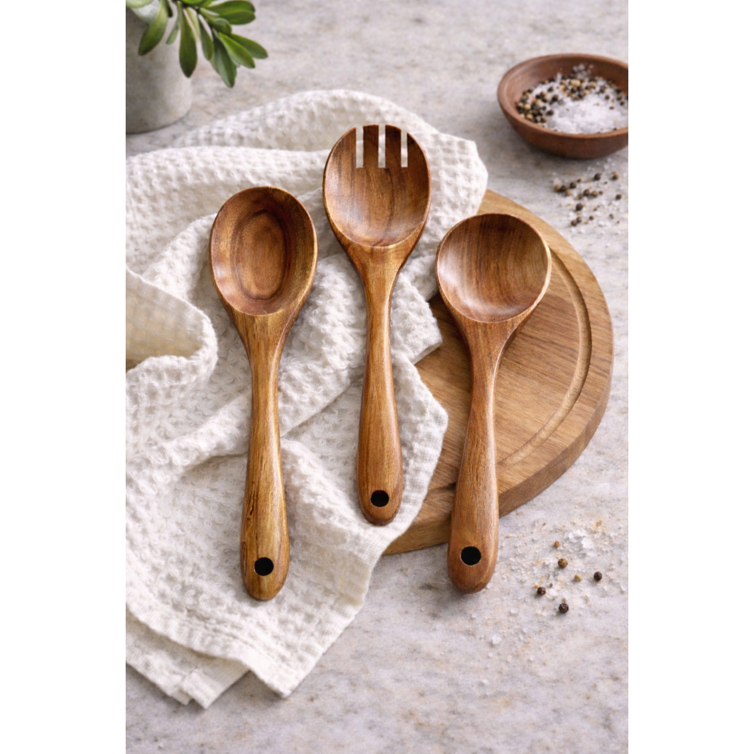 Teak Wooden Salad Spoons - Set of 3