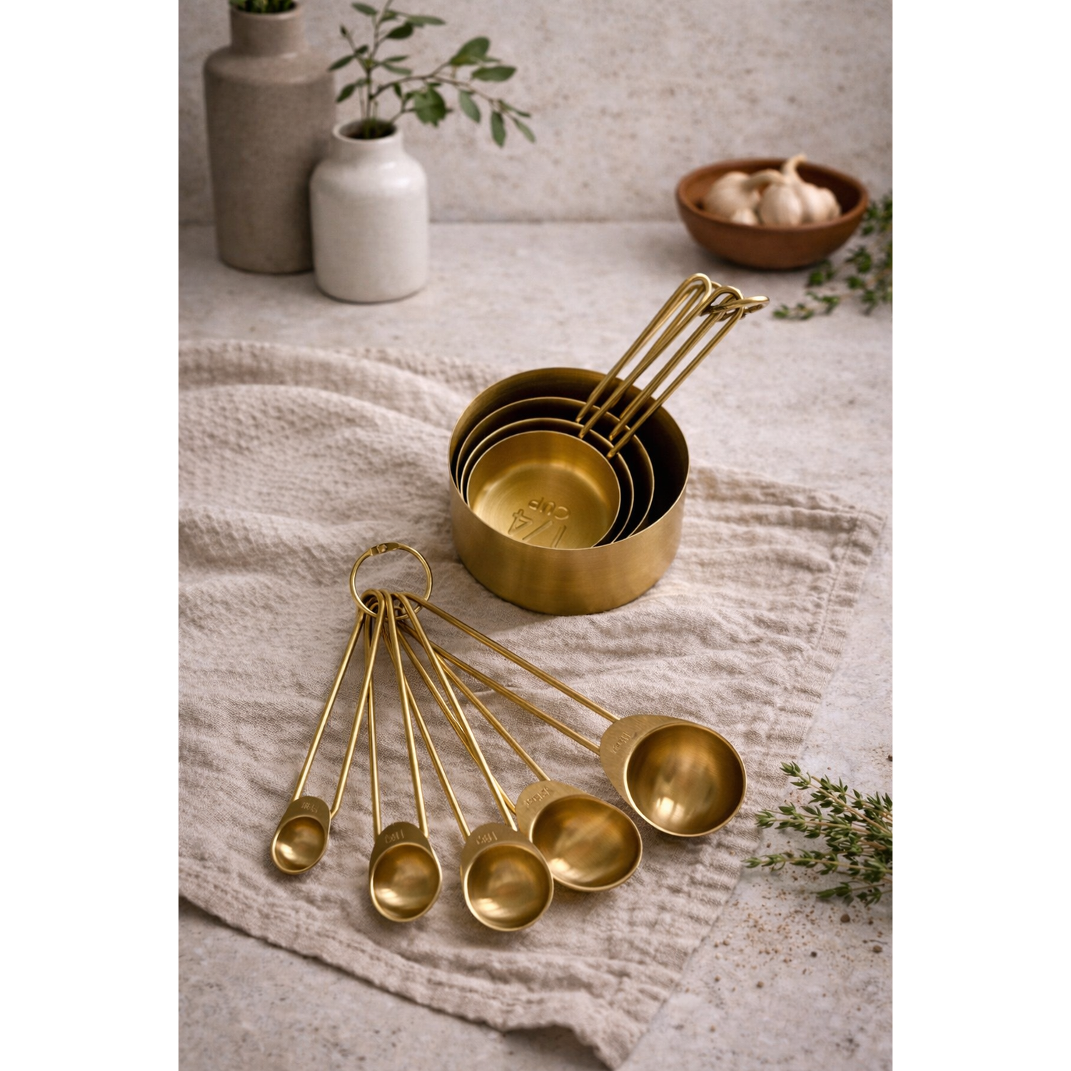 Solid Gold Measuring Cups &amp; Spoons, Set of 9