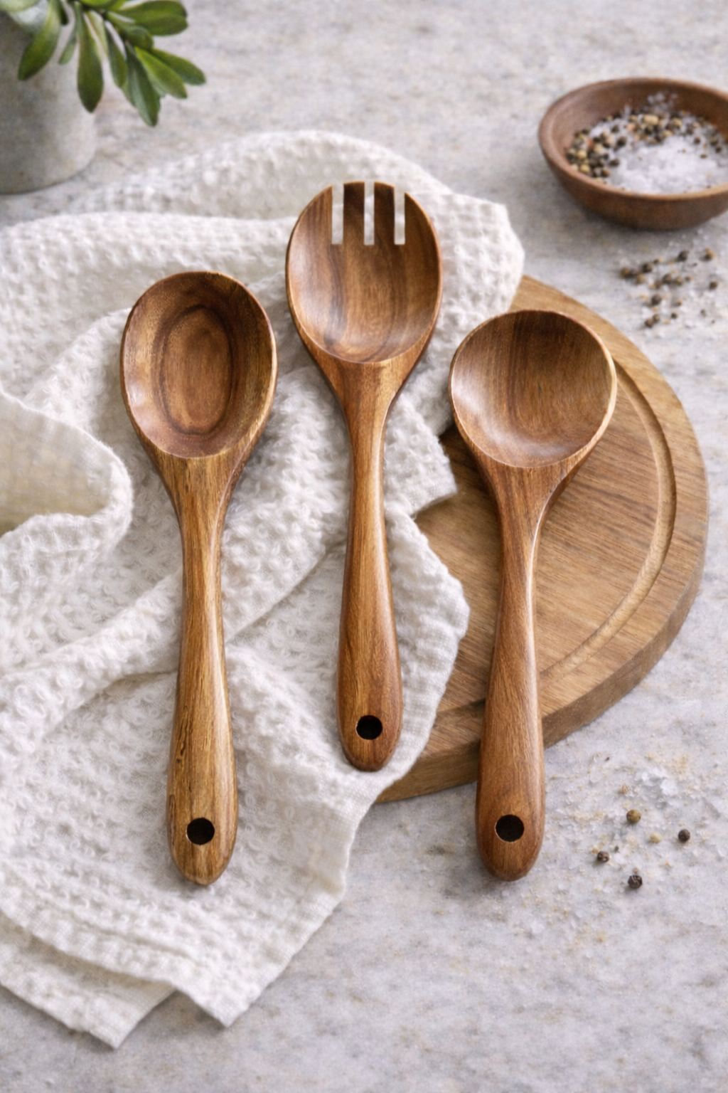 Teak Wooden Salad Spoons - Set of 3