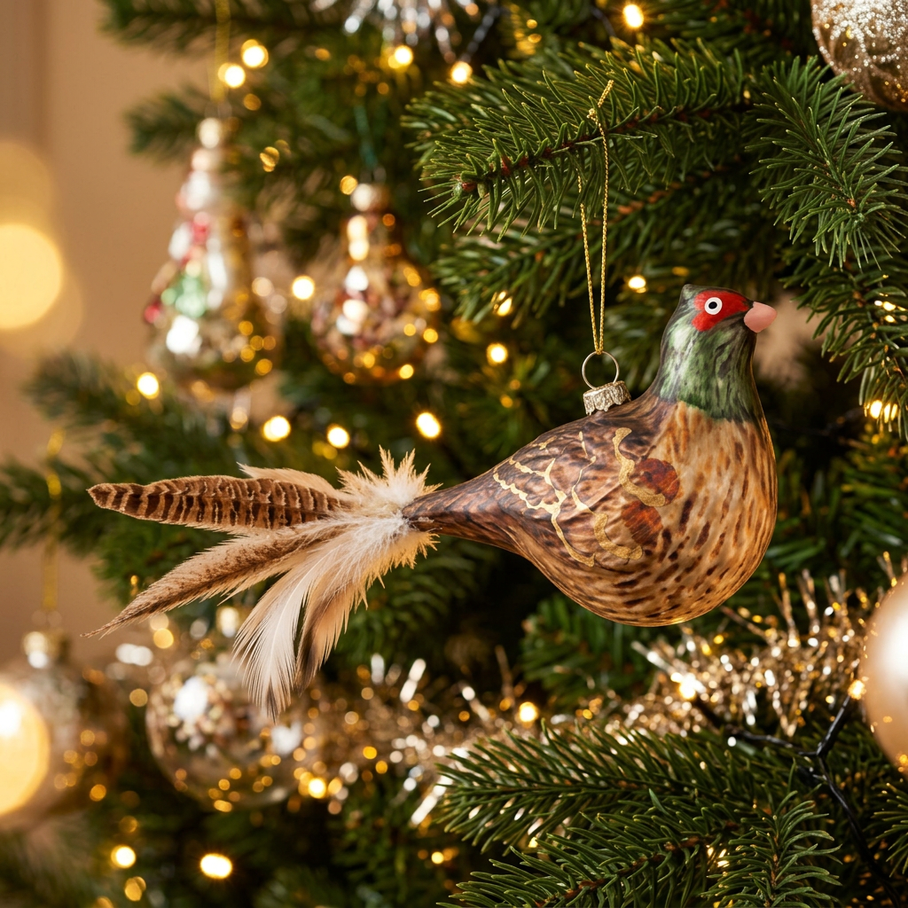 Glass Bird Ornament w/ Feather Tail