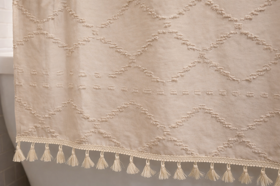 Beige Tufted Shower Curtain