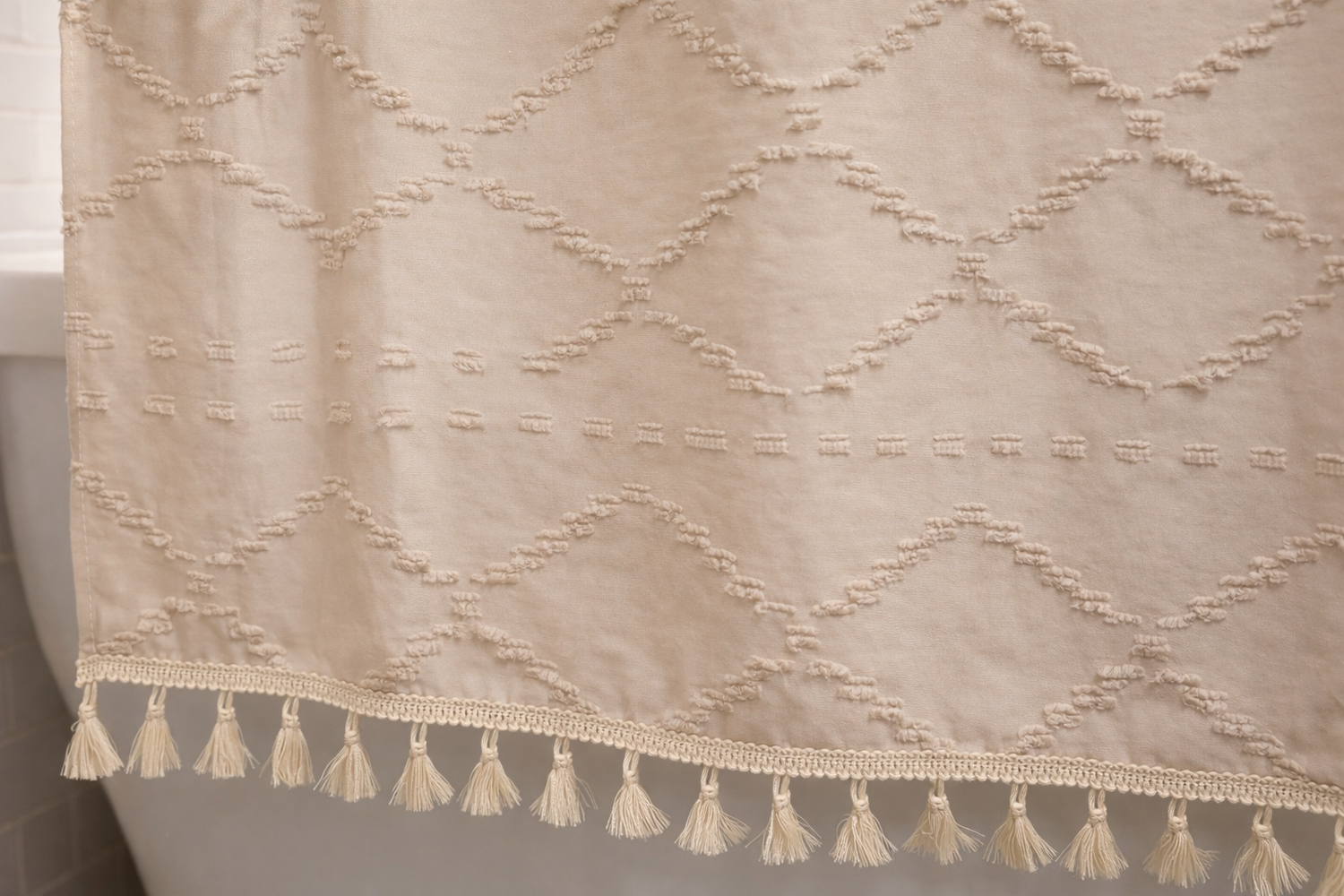 Beige Tufted Shower Curtain