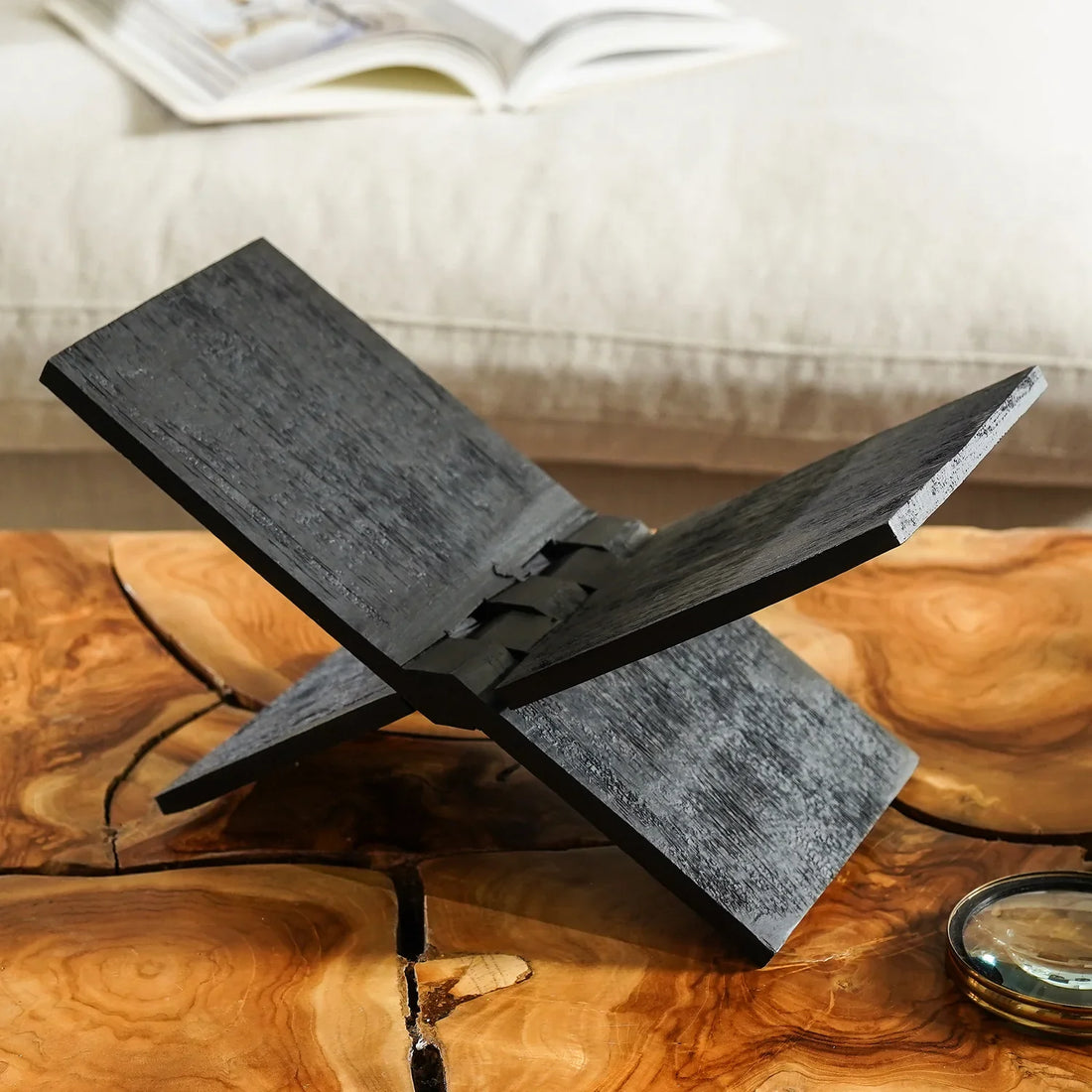 Black Wood Cookbook &amp; Coffee Table Book Holder Stand