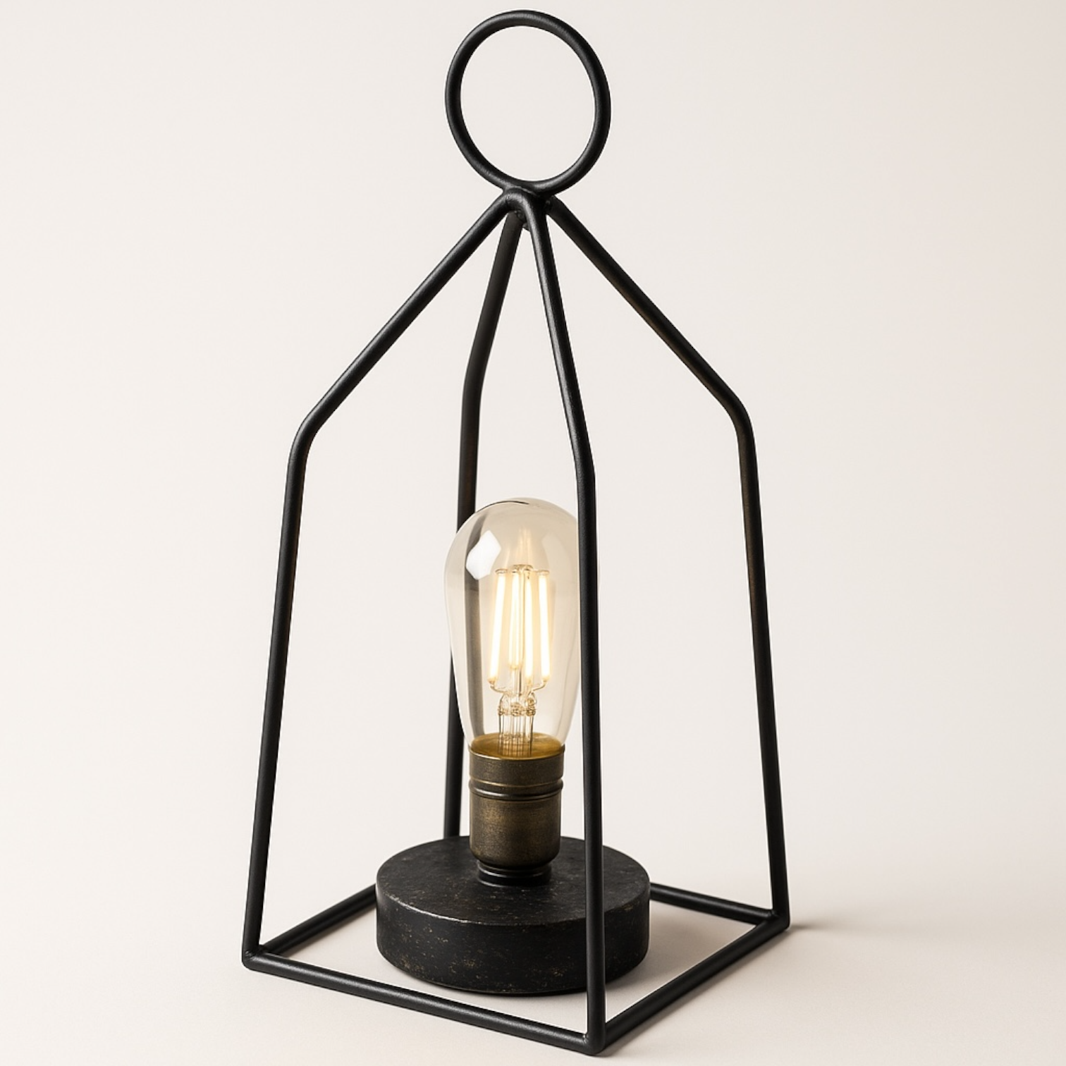 Black Iron Tabletop LED Lamp | Battery-Operated with Timer