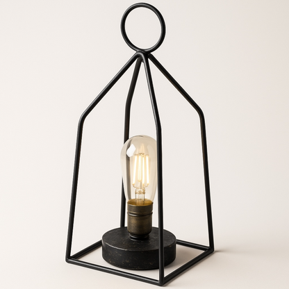 Black Iron Tabletop LED Lamp | Battery-Operated with Timer