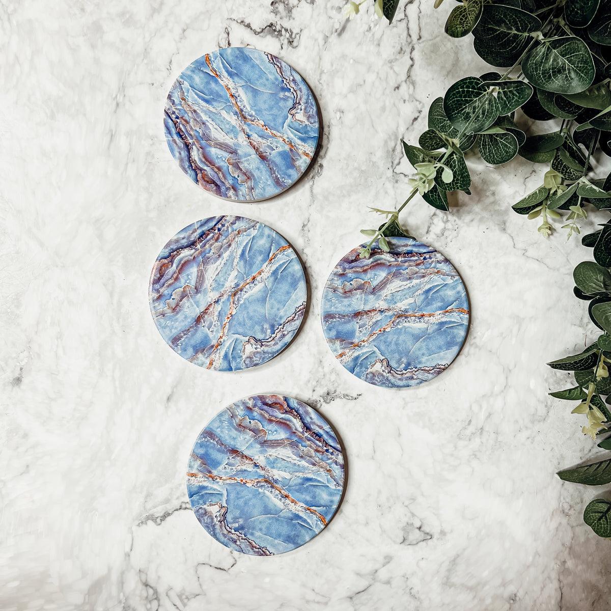 Marble Blue Ceraminc Coasters