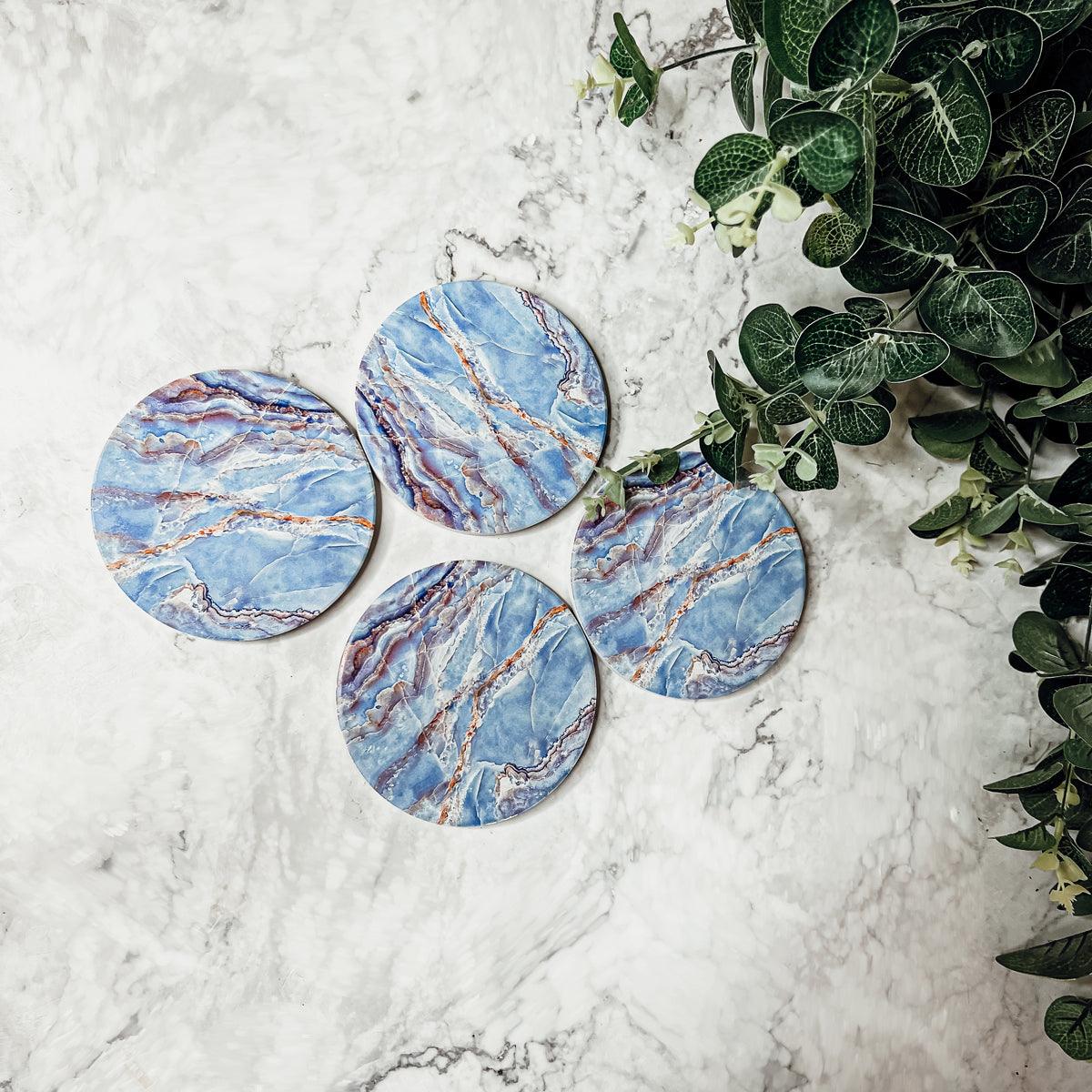 Marble Blue Ceraminc Coasters