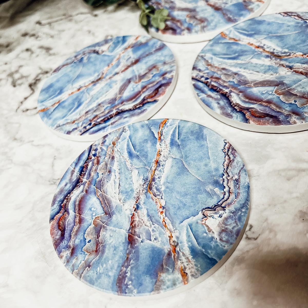 Marble Blue Ceraminc Coasters