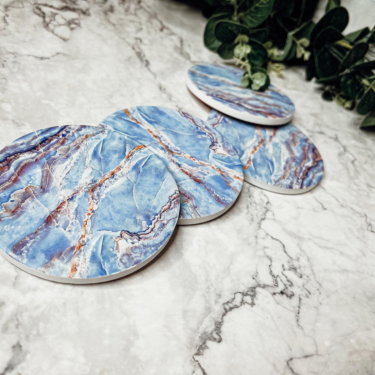 Marble Blue Ceraminc Coasters