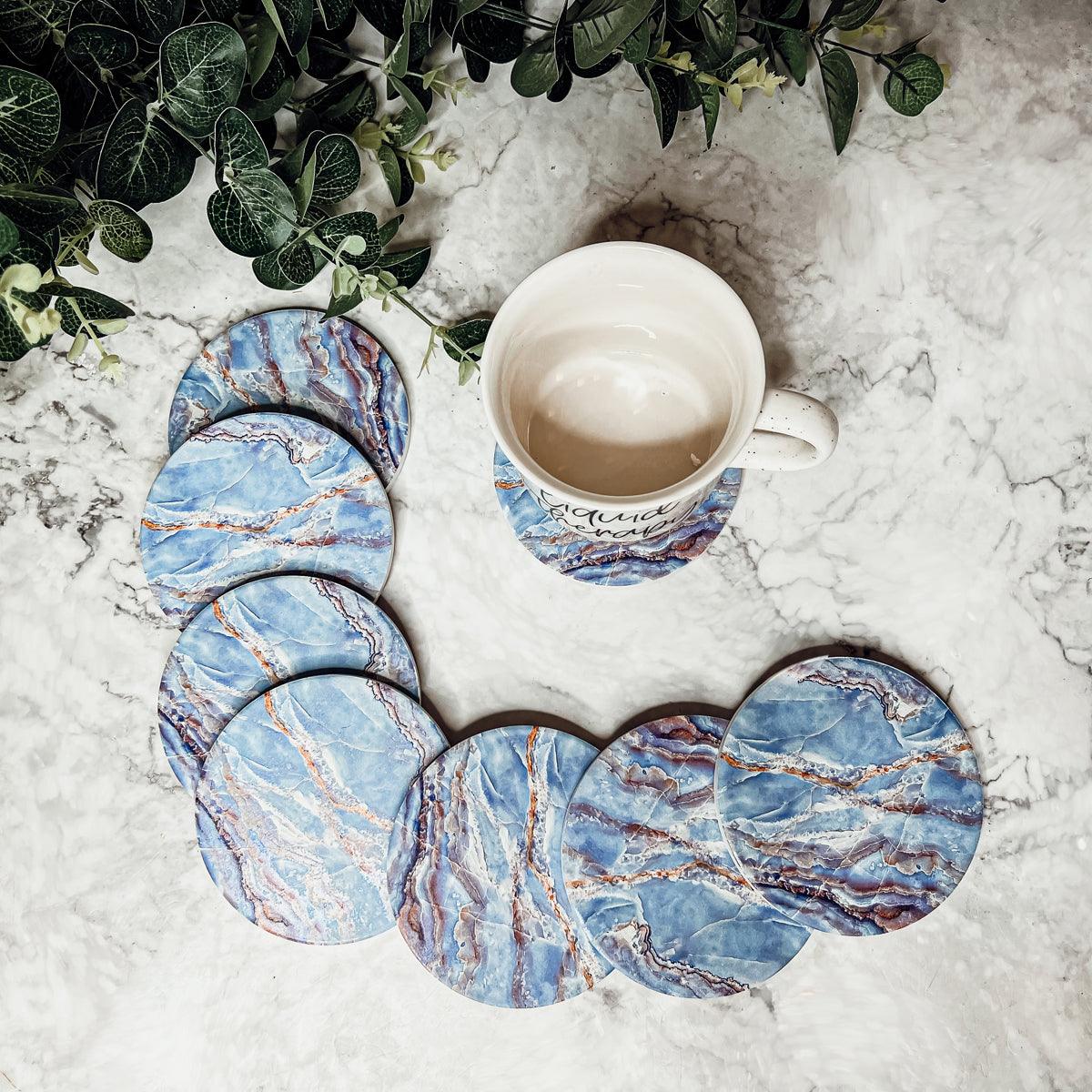 Marble Blue Ceraminc Coasters