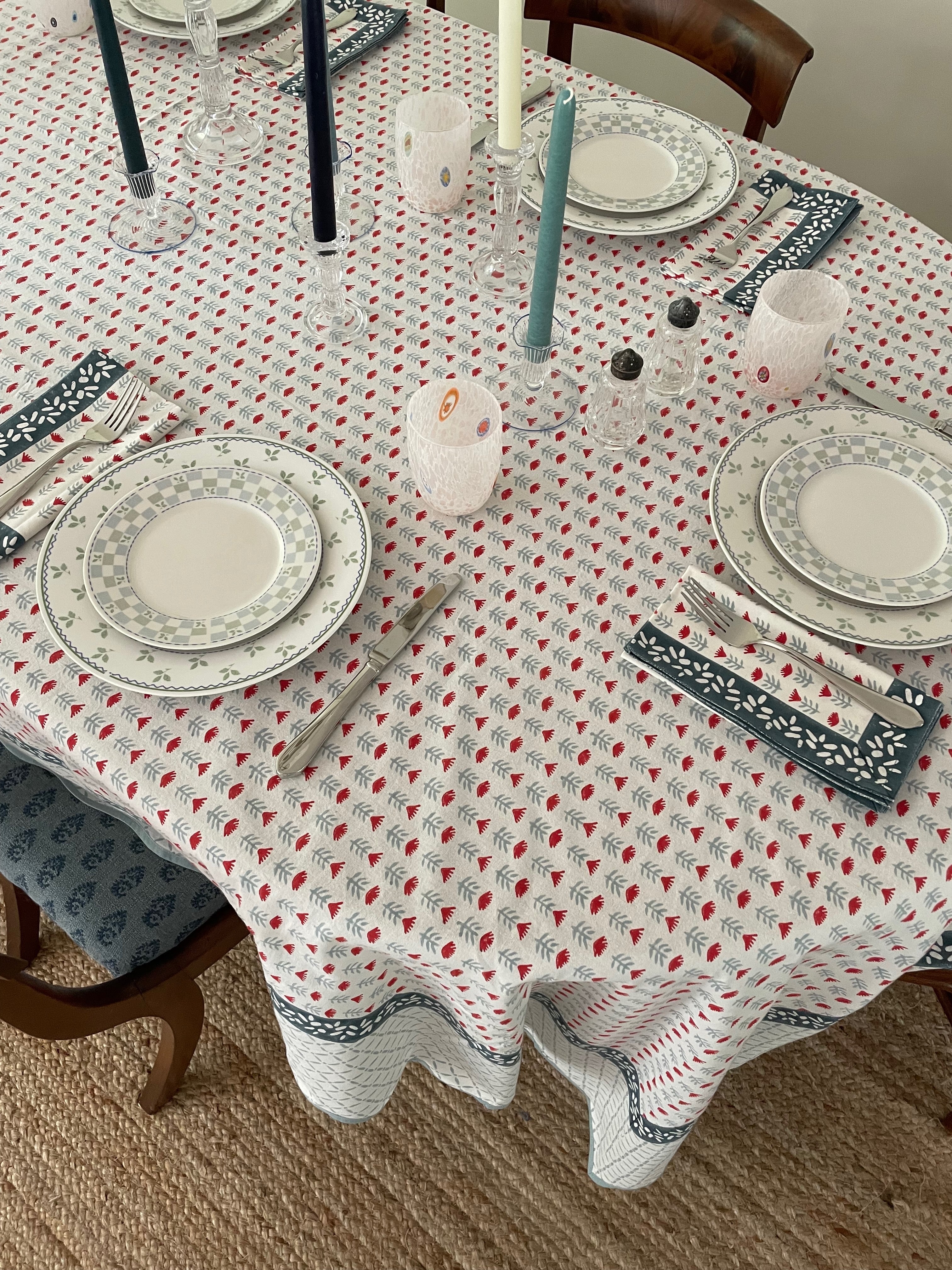 Claire Blockprint Tablecloth in Poppy - Set of 4