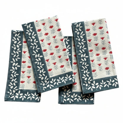 Claire Blockprint Dinner Napkin in Poppy - Set of 4
