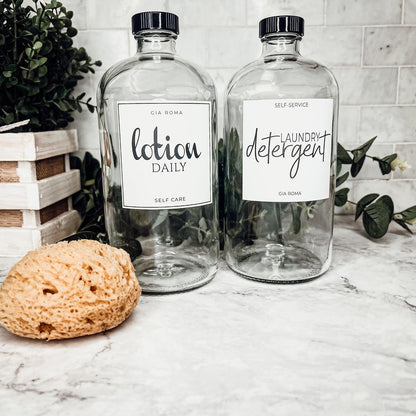 32oz Glass Bottles with Customized Labels - Clear