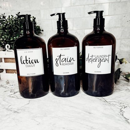 32oz Glass Bottles with Customized Labels - Amber