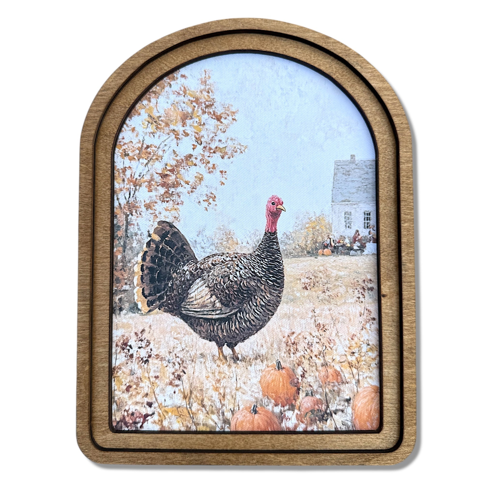 Thanksgiving Turkey Arch Top Framed Canvas Artwork