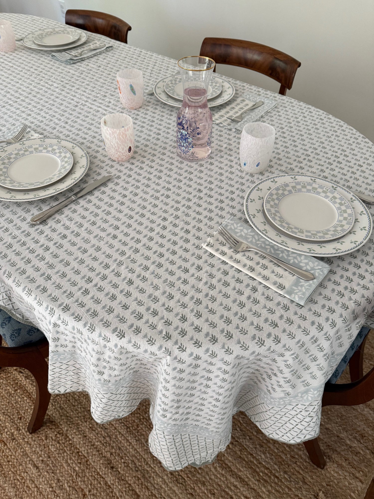 Claire Blockprint Tablecloth in Serene - Set of 4