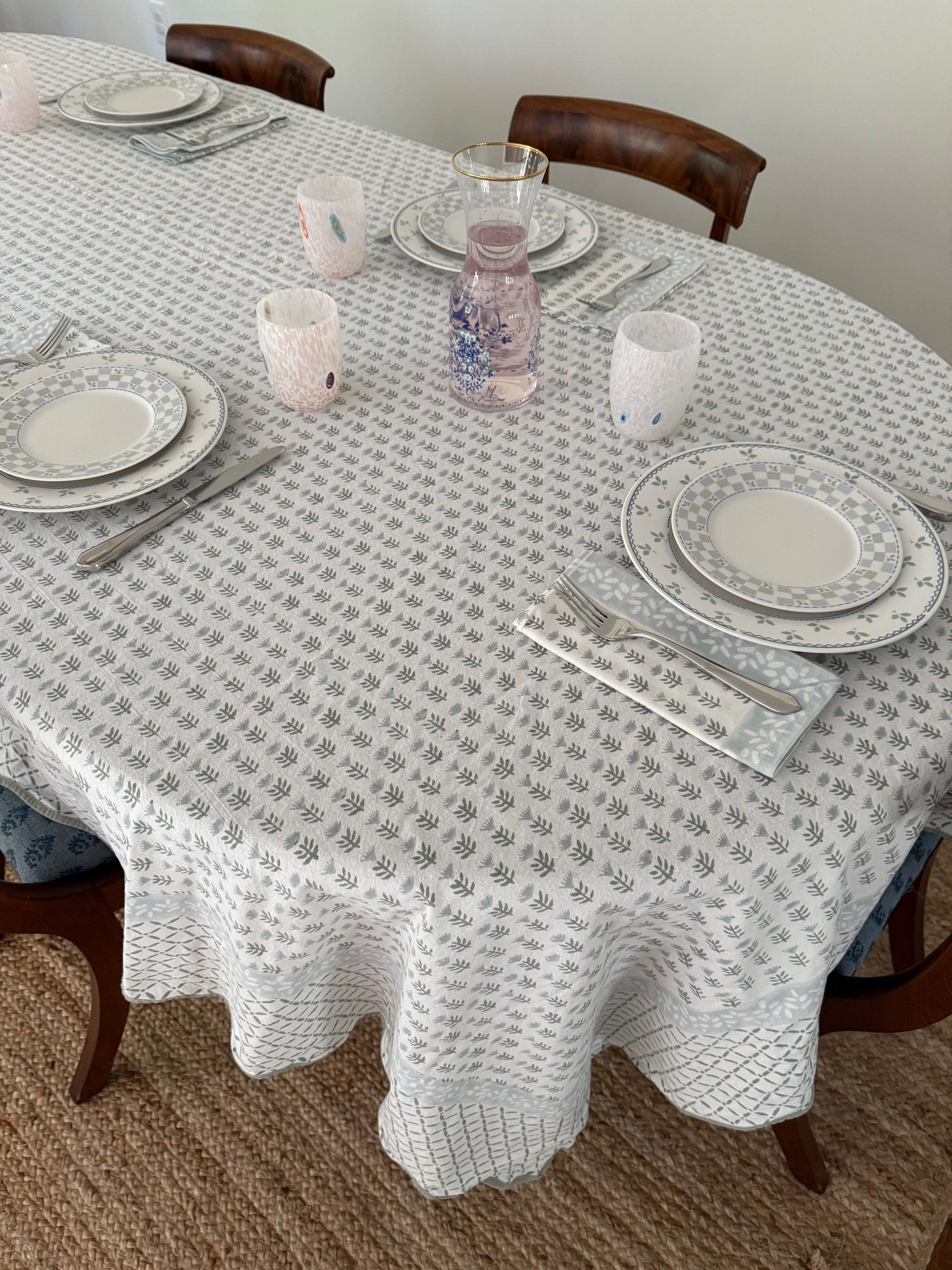 Claire Blockprint Tablecloth in Serene - Set of 4
