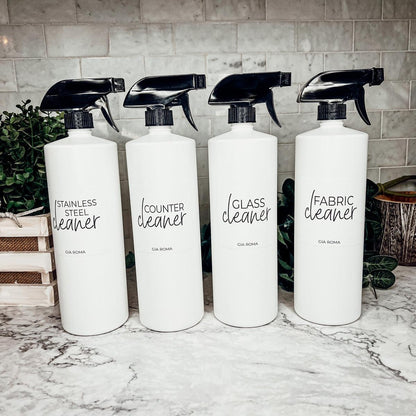 32oz Plastic Cleaning Bottles with Customized Labels- White