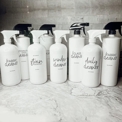 32oz Plastic Cleaning Bottles with Customized Labels- White