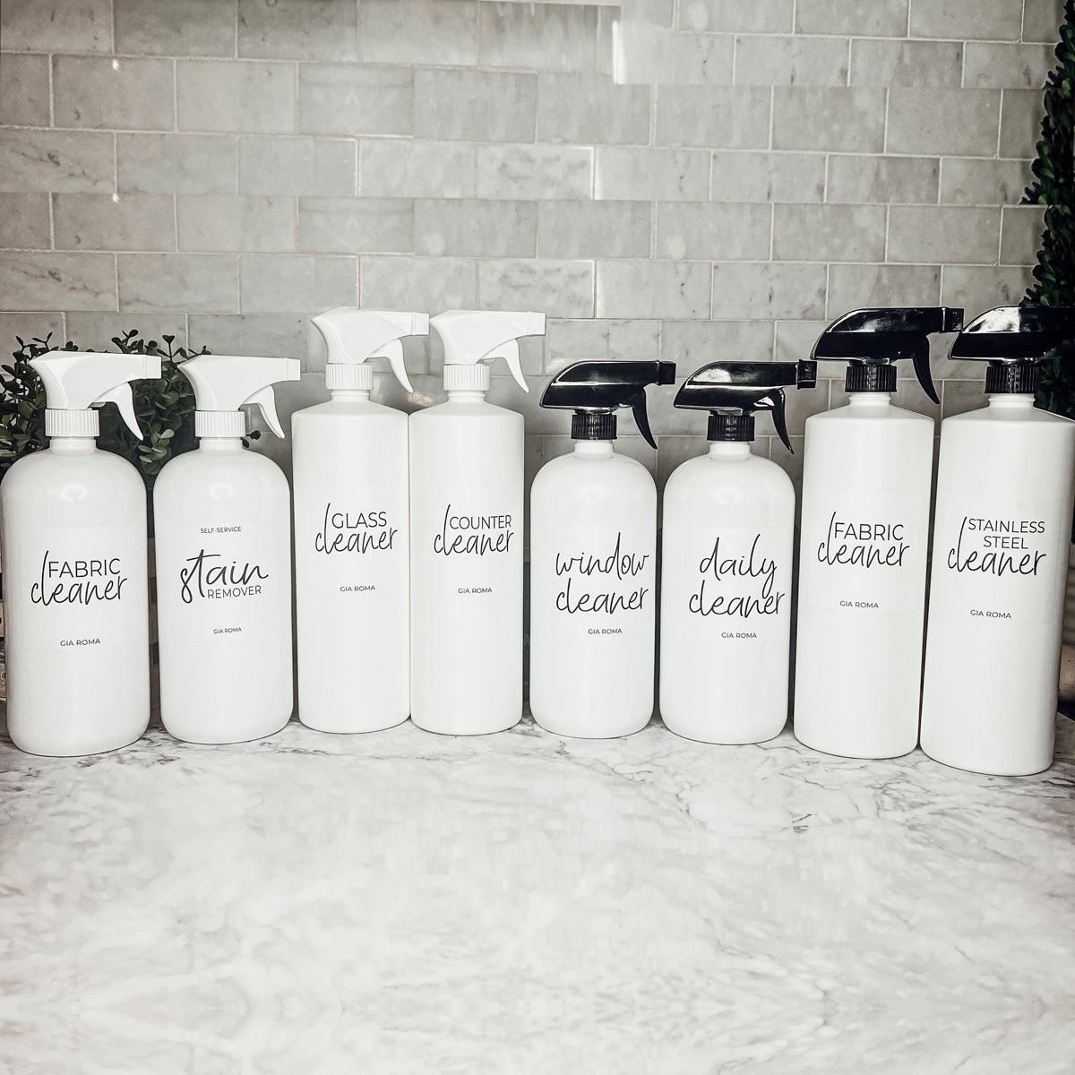 32oz Plastic Cleaning Bottles with Customized Labels- White