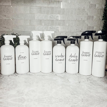 32oz Plastic Cleaning Bottles with Customized Labels- White
