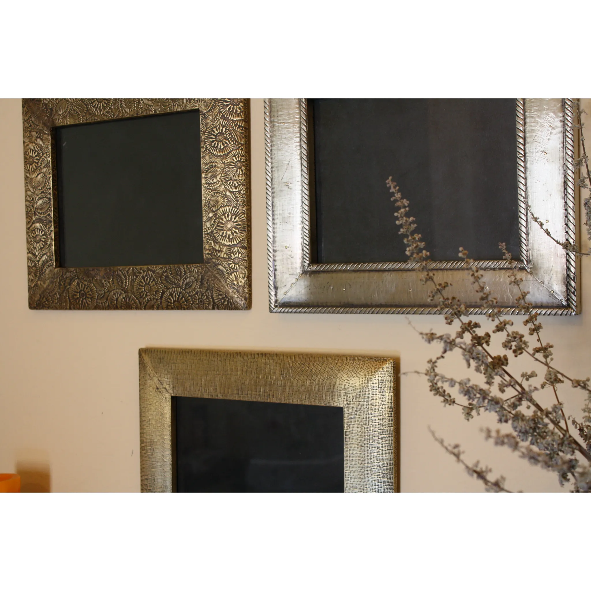 3 Piece Brass Clad Wood Picture Frame Set