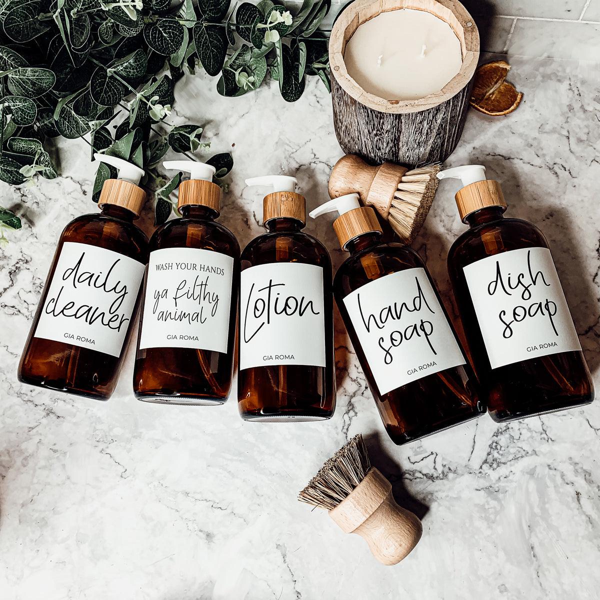 16oz Soap Bottles- Glass Amber|White Label