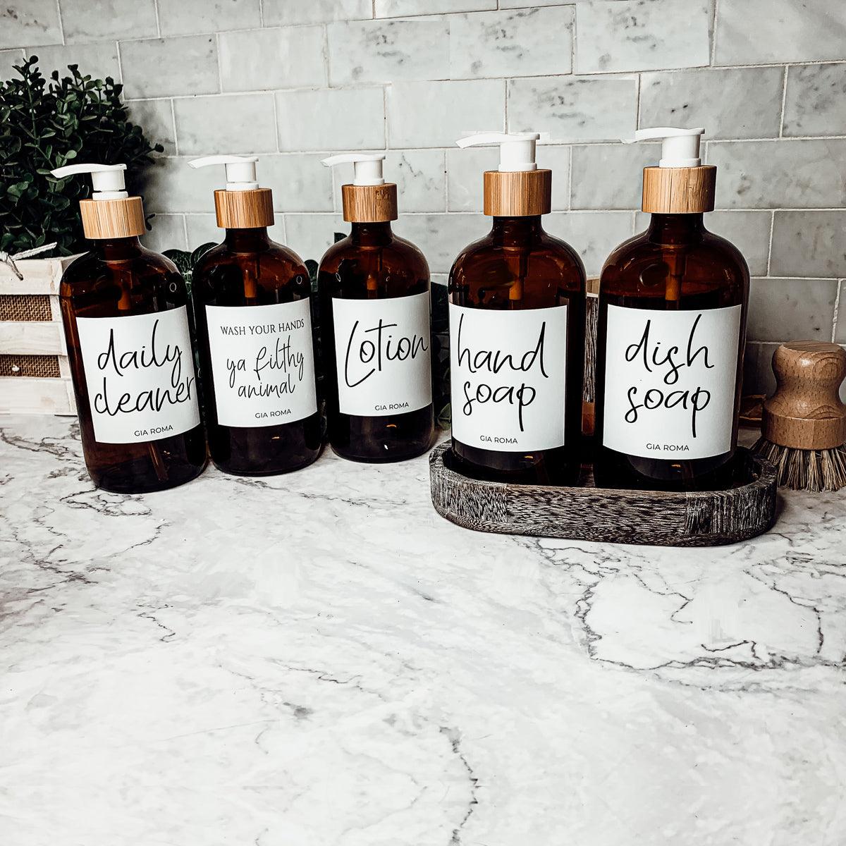 16oz Soap Bottles- Glass Amber|White Label