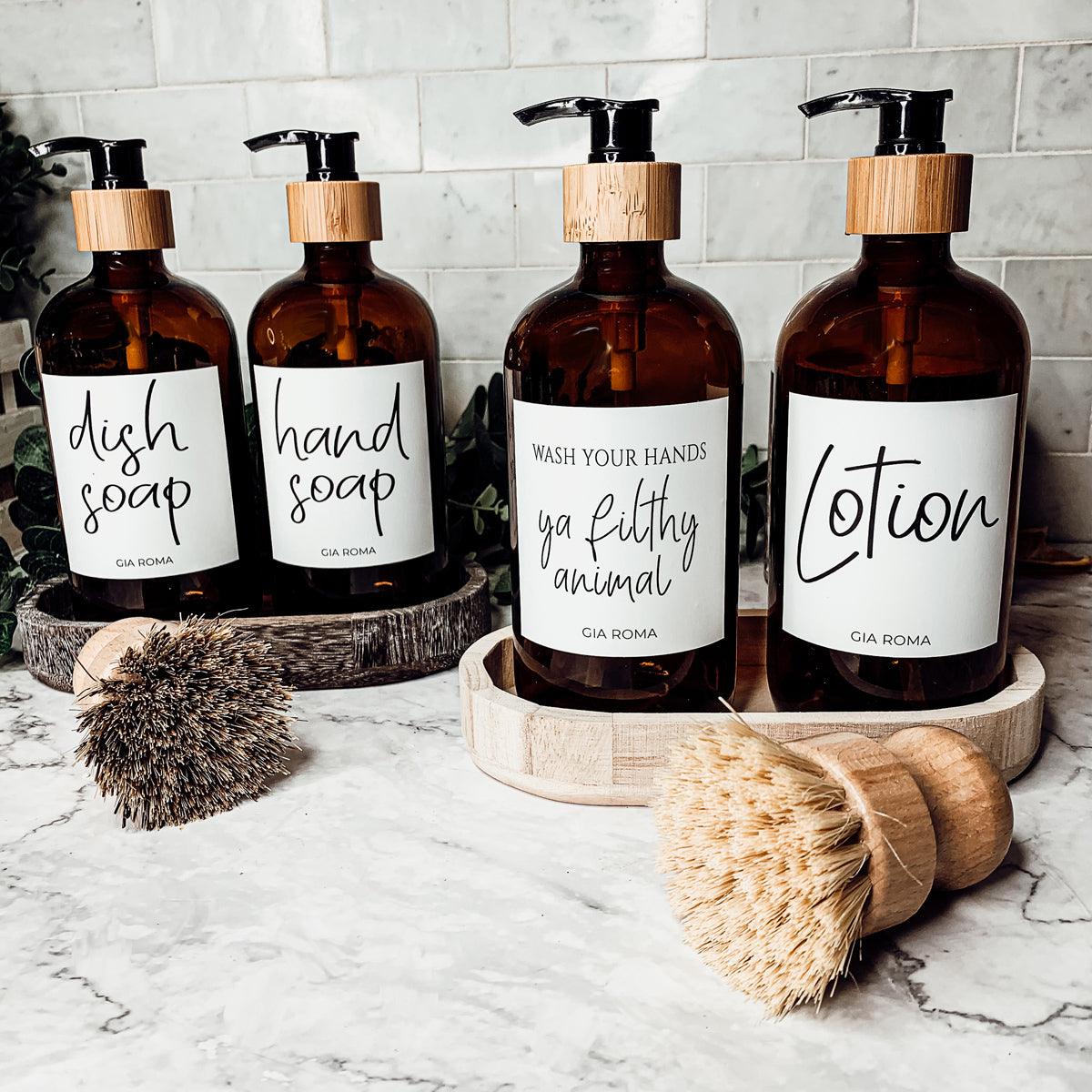 16oz Soap Bottles- Glass Amber|White Label