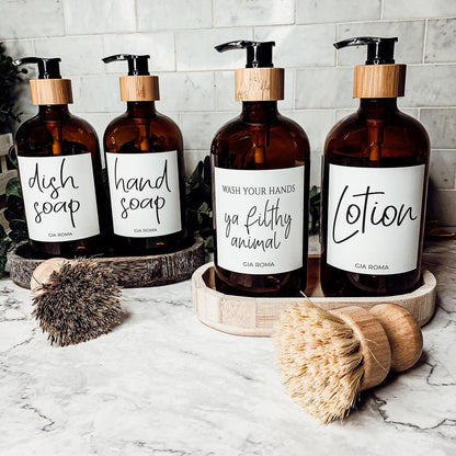 16oz Soap Bottles- Glass Amber|White Label