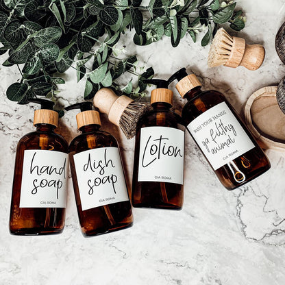 16oz Soap Bottles- Glass Amber|White Label