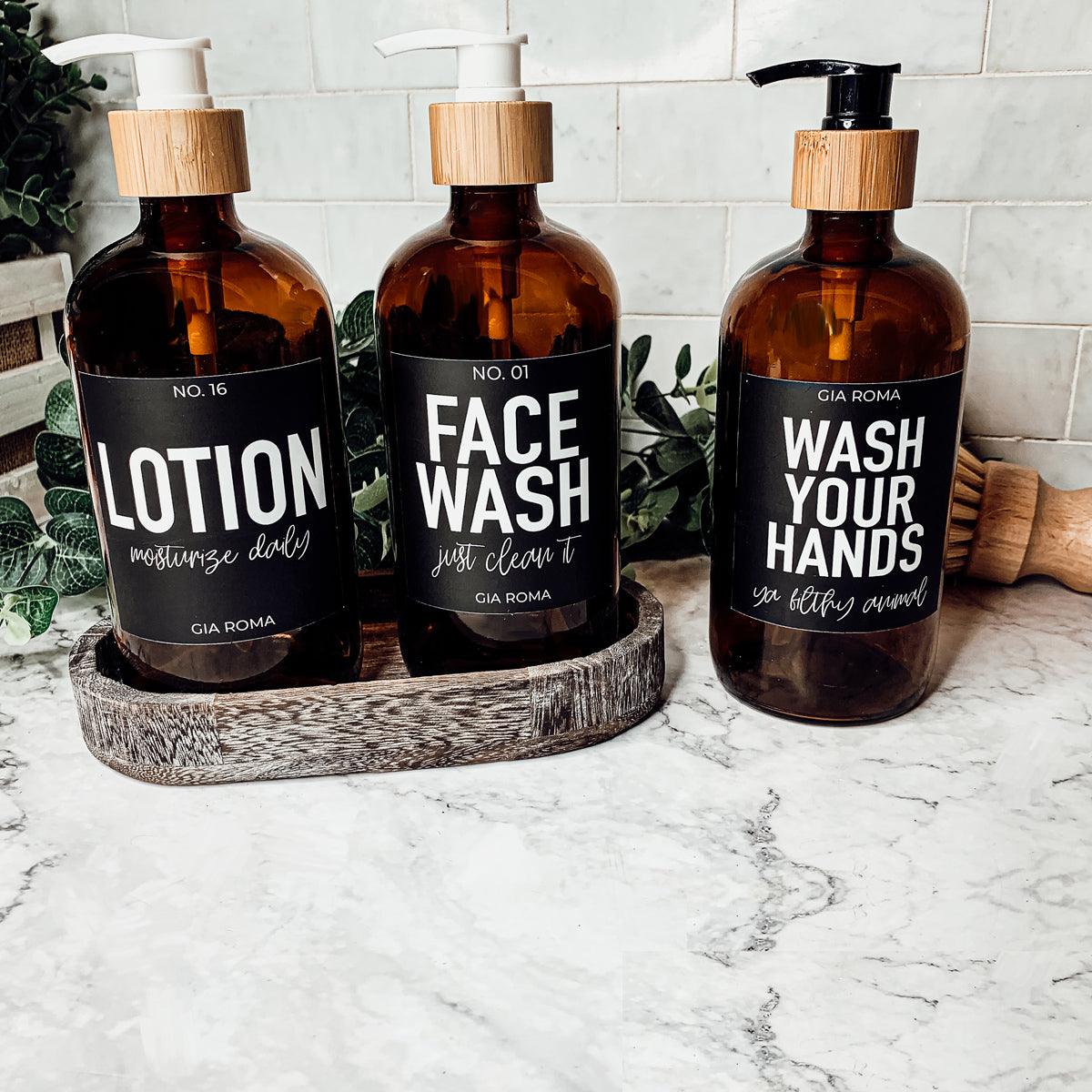 16oz Soap Bottles - Glass Amber|Black Label