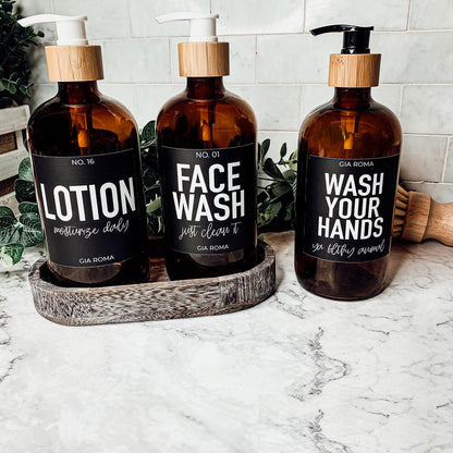 16oz Soap Bottles - Glass Amber|Black Label