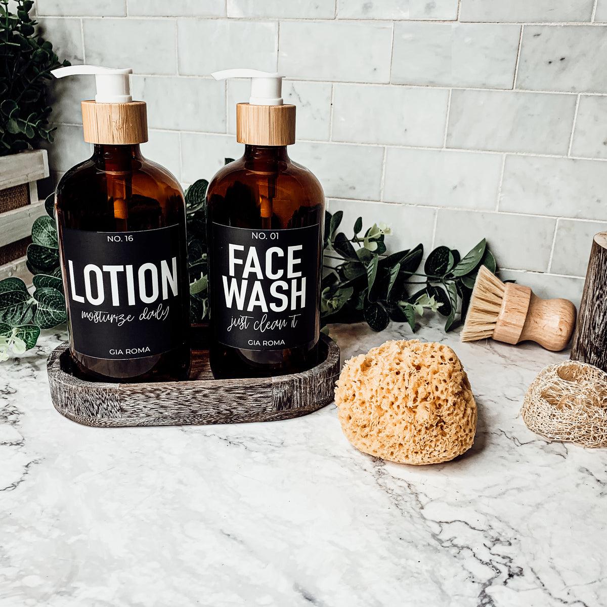 16oz Soap Bottles - Glass Amber|Black Label