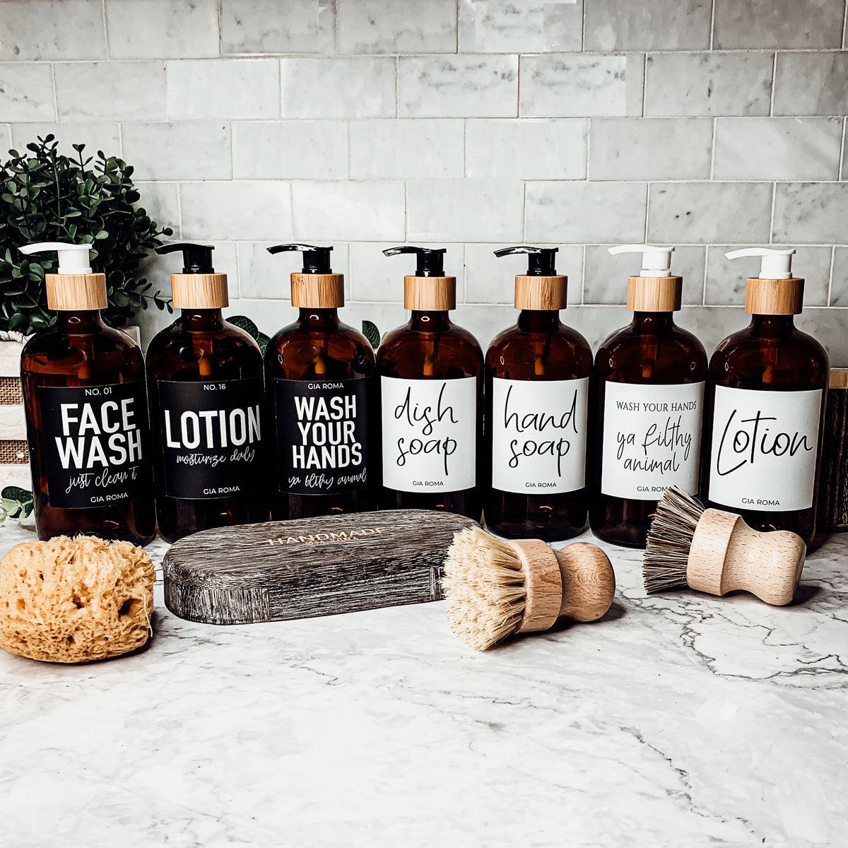 16oz Soap Bottles- Glass Amber|White Label