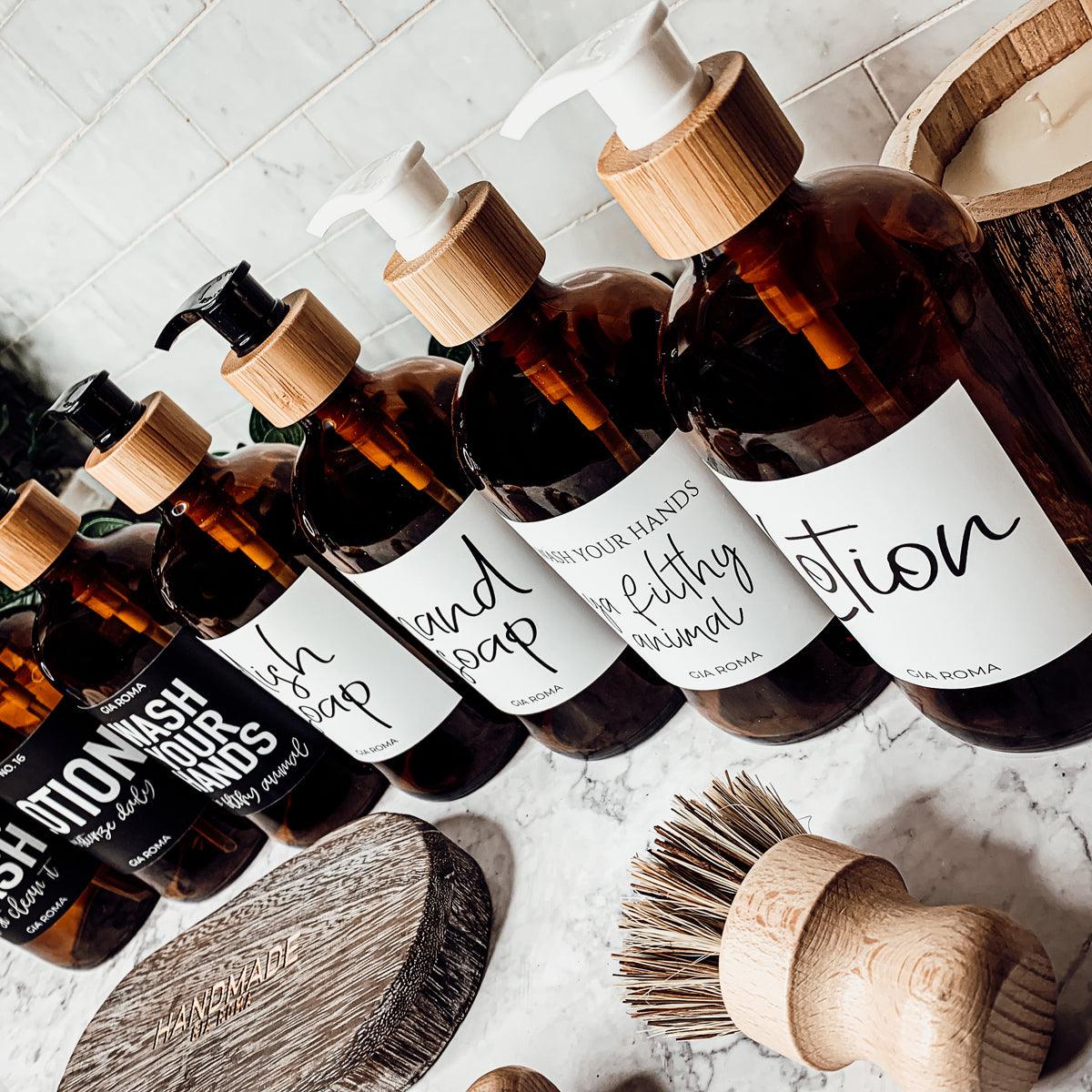 16oz Soap Bottles- Glass Amber|White Label